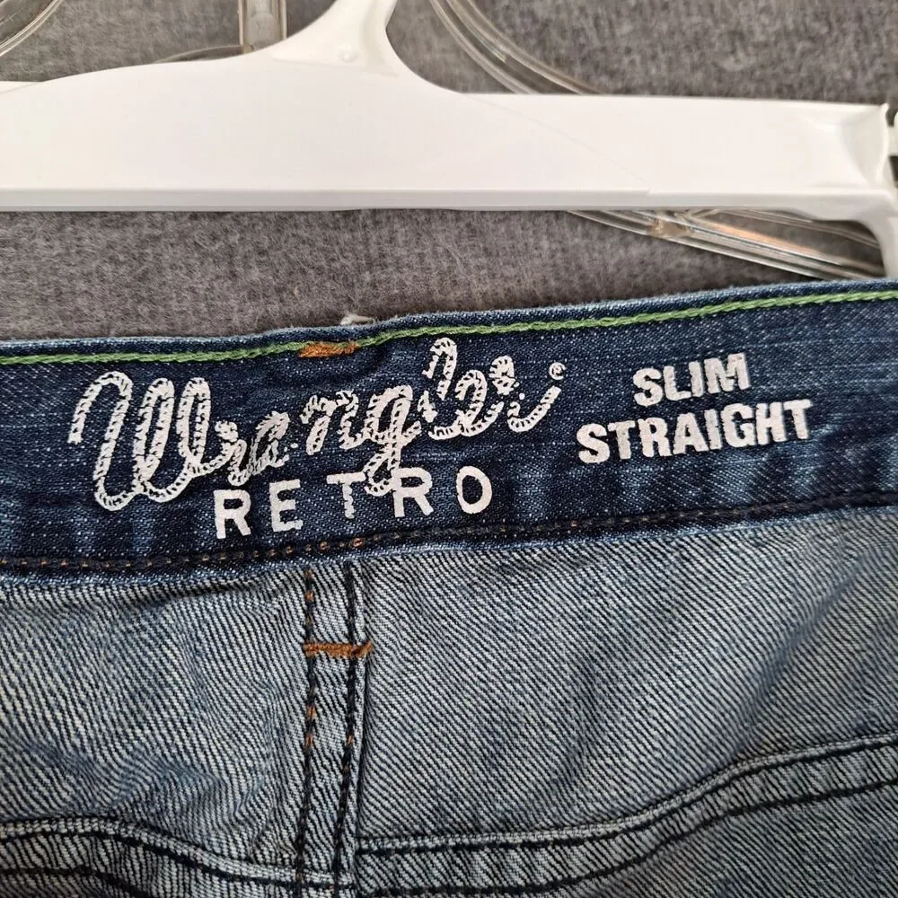 Wrangler Retro Slim Straight Jeans Mens 38x33* Medium Wash Stretch Denim Western